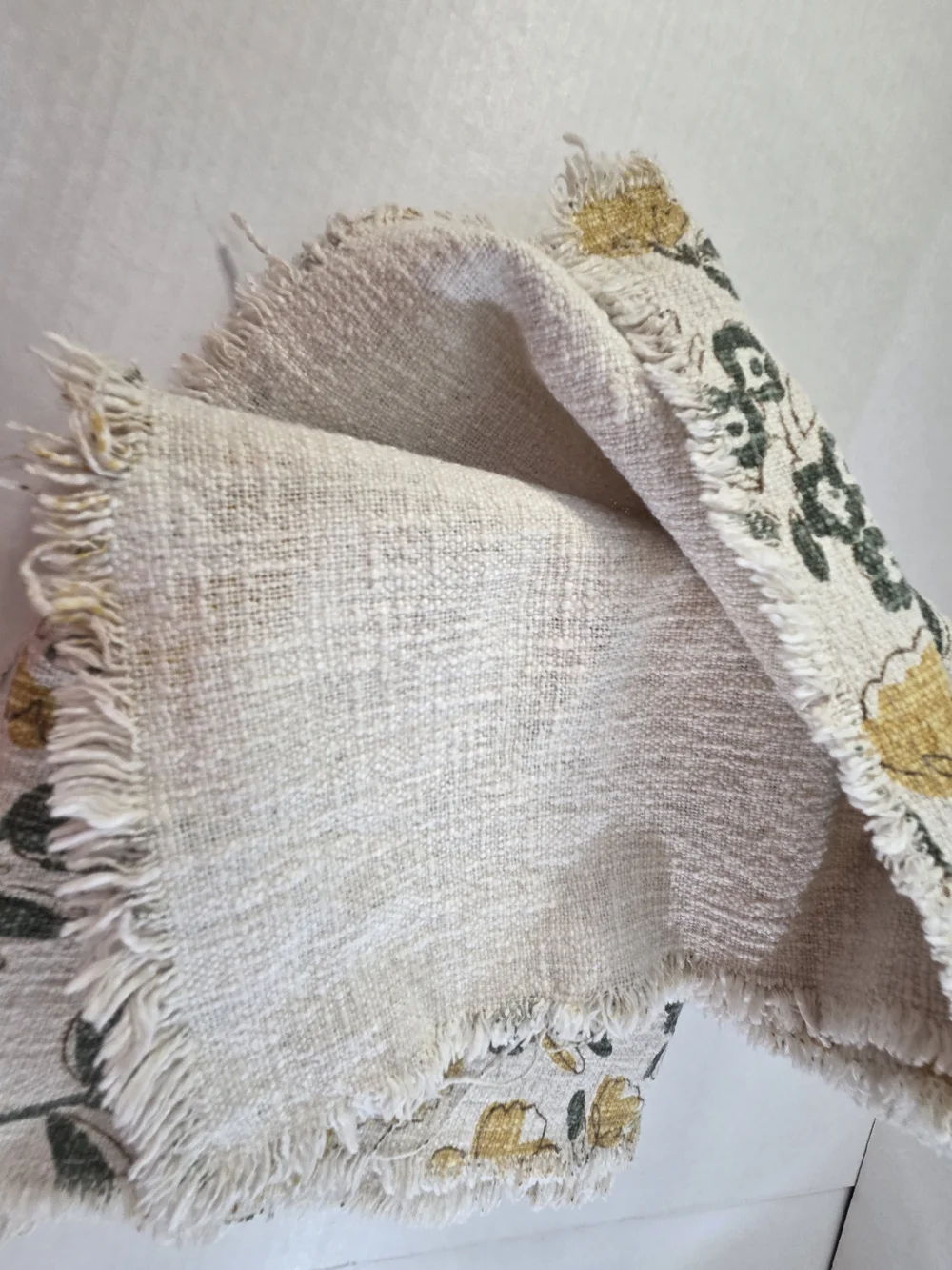 Cynthia Rowley Yellow & Green Floral Fringe Table Runner